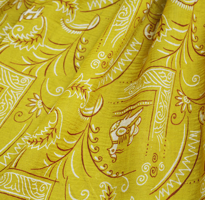 Indian Vintage Sari Maroon & Green Pure Silk Printed Saree Fabric 5yard Sewing Craft DressMaking