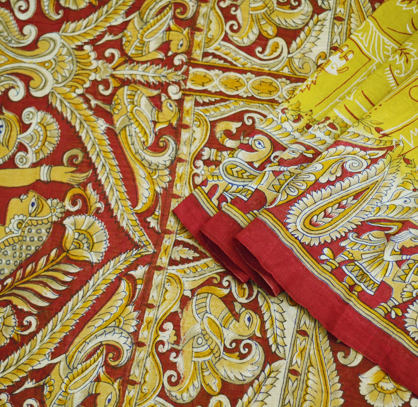 Indian Vintage Sari Maroon & Green Pure Silk Printed Saree Fabric 5yard Sewing Craft DressMaking