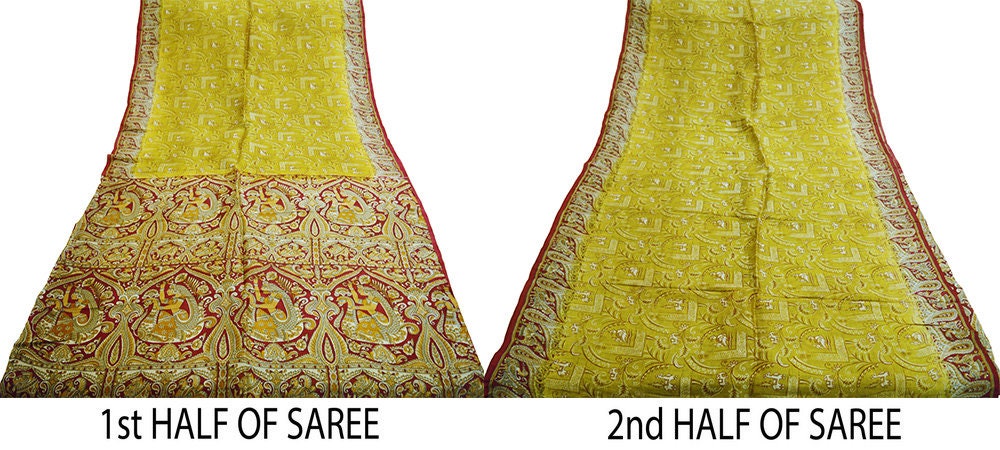 Indian Vintage Sari Maroon & Green Pure Silk Printed Saree Fabric 5yard Sewing Craft DressMaking