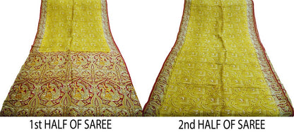 Indian Vintage Sari Maroon & Green Pure Silk Printed Saree Fabric 5yard Sewing Craft DressMaking
