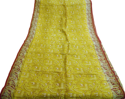 Indian Vintage Sari Maroon & Green Pure Silk Printed Saree Fabric 5yard Sewing Craft DressMaking