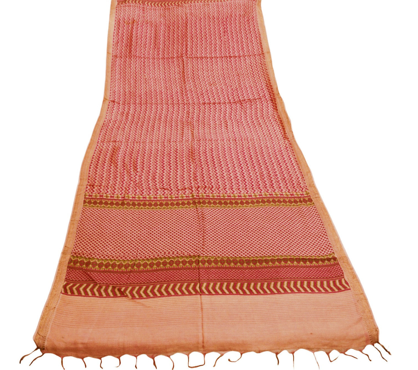 Indian Vintage Peach Dupatta Long Stole Hand Block Print Pure Chanderi Silk Indian Scarves Veil Golden Zari