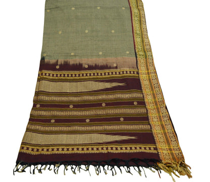 Indian Vintage Dupatta Long Stole Woven Pure Cotton Indian Scarves Veil Golden Zari Soft Fringes