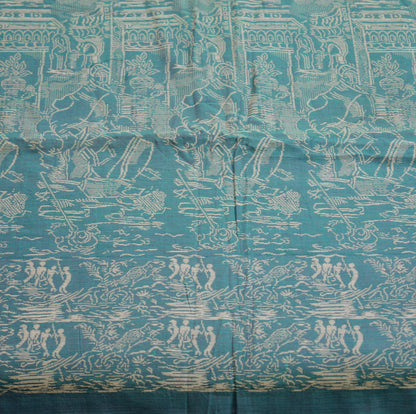 Vintage Blue Saree Pure Cotton Hand Woven Indian Sari 5Yard Soft Floral Ethnic Humans