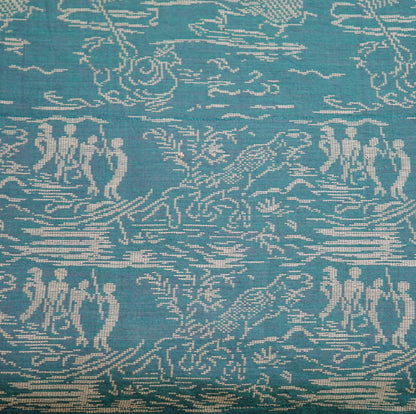 Vintage Blue Saree Pure Cotton Hand Woven Indian Sari 5Yard Soft Floral Ethnic Humans
