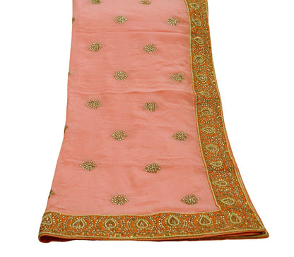 Indian Women Vintage Heavy Peach Dupatta Pure silk Long Stole Hand Embroidered Hijab Scarves Veil Wrap Zardozi Dabka