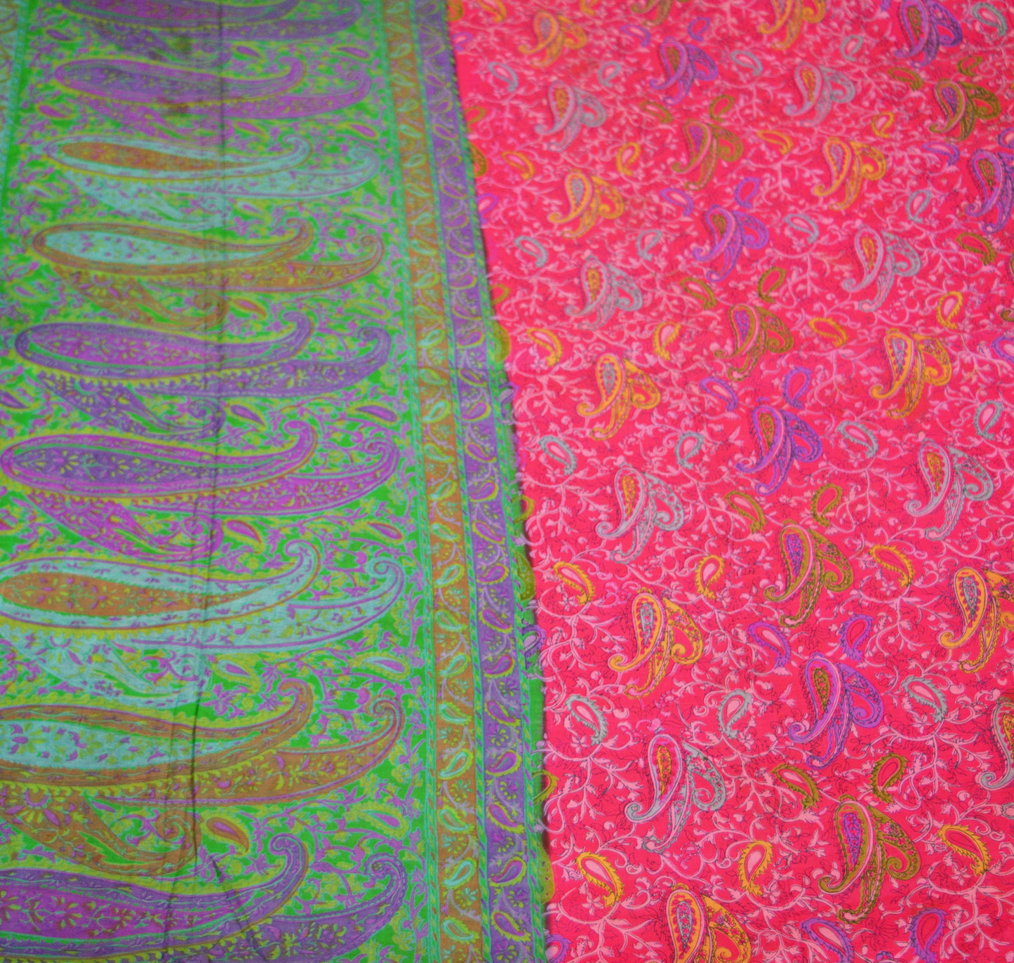 Indian Vintage Sari Pink & Green 100% Pure Silk Printed Saree 6yard Sewing Craft Fabric DressMaking Soft Golden Zari