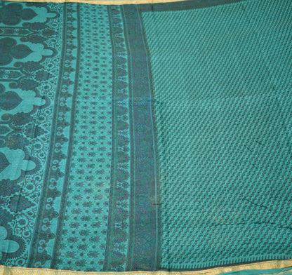 Indian Vintage Sari Green Pure Silk Printed Saree 5yard Sewing Craft Fabric DressMaking Soft Golden Zari