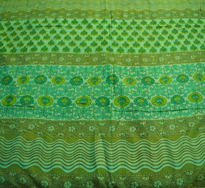 Indian Vintage Sari Green Pure Silk Printed Saree 5yard Sewing Craft Fabric DressMaking Soft Golden Zari