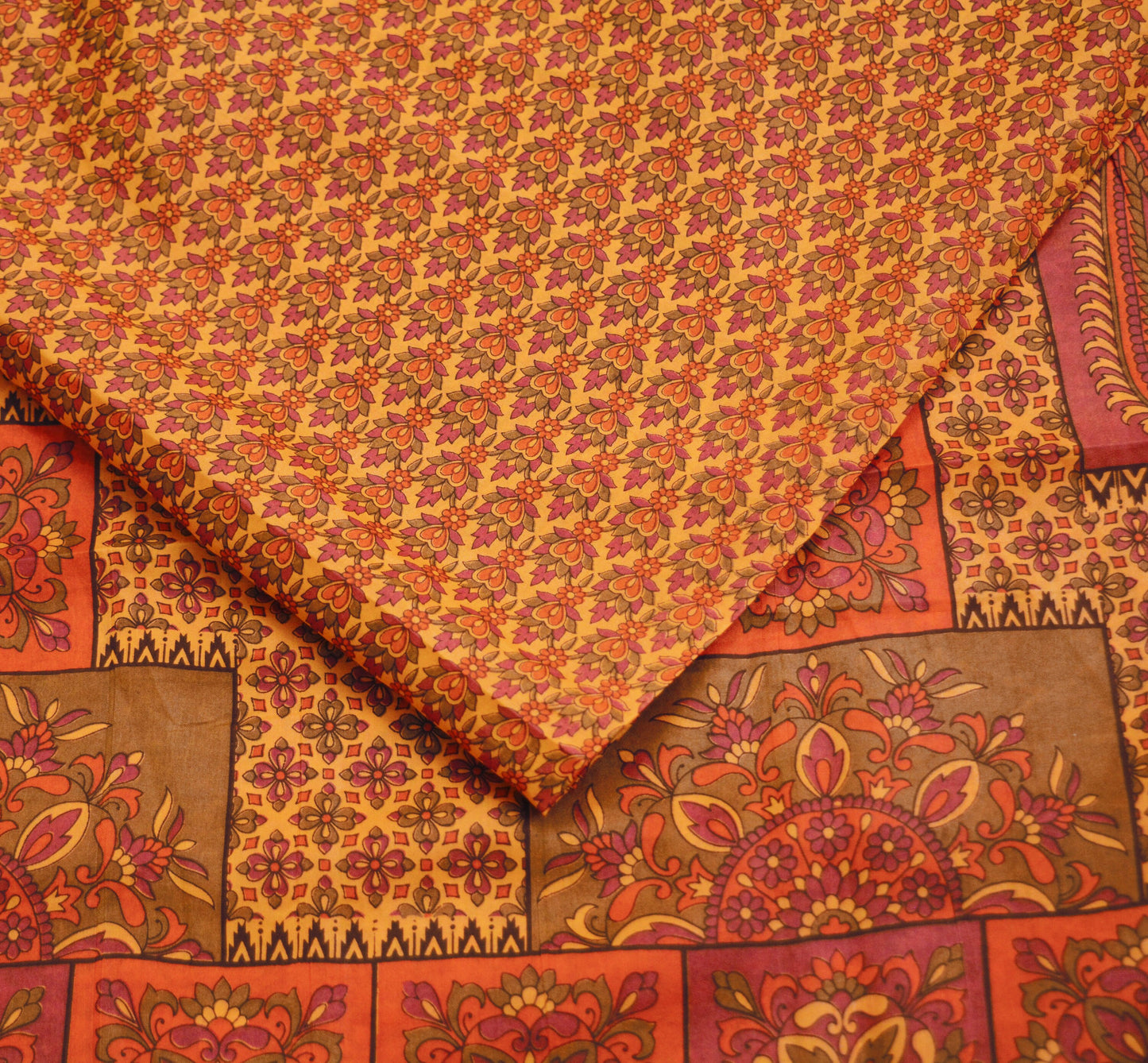 Indian Vintage Sari Orange 100% Pure Silk Printed Saree Fabric 5yard Sewing Craft Fabric DressMaking  Soft Wrap Zari