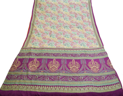 Indian Vintage Sari Purple & Ivory Pure Silk Printed Saree Fabric 6yd Sewing Craft Fabric DressMaking Floral