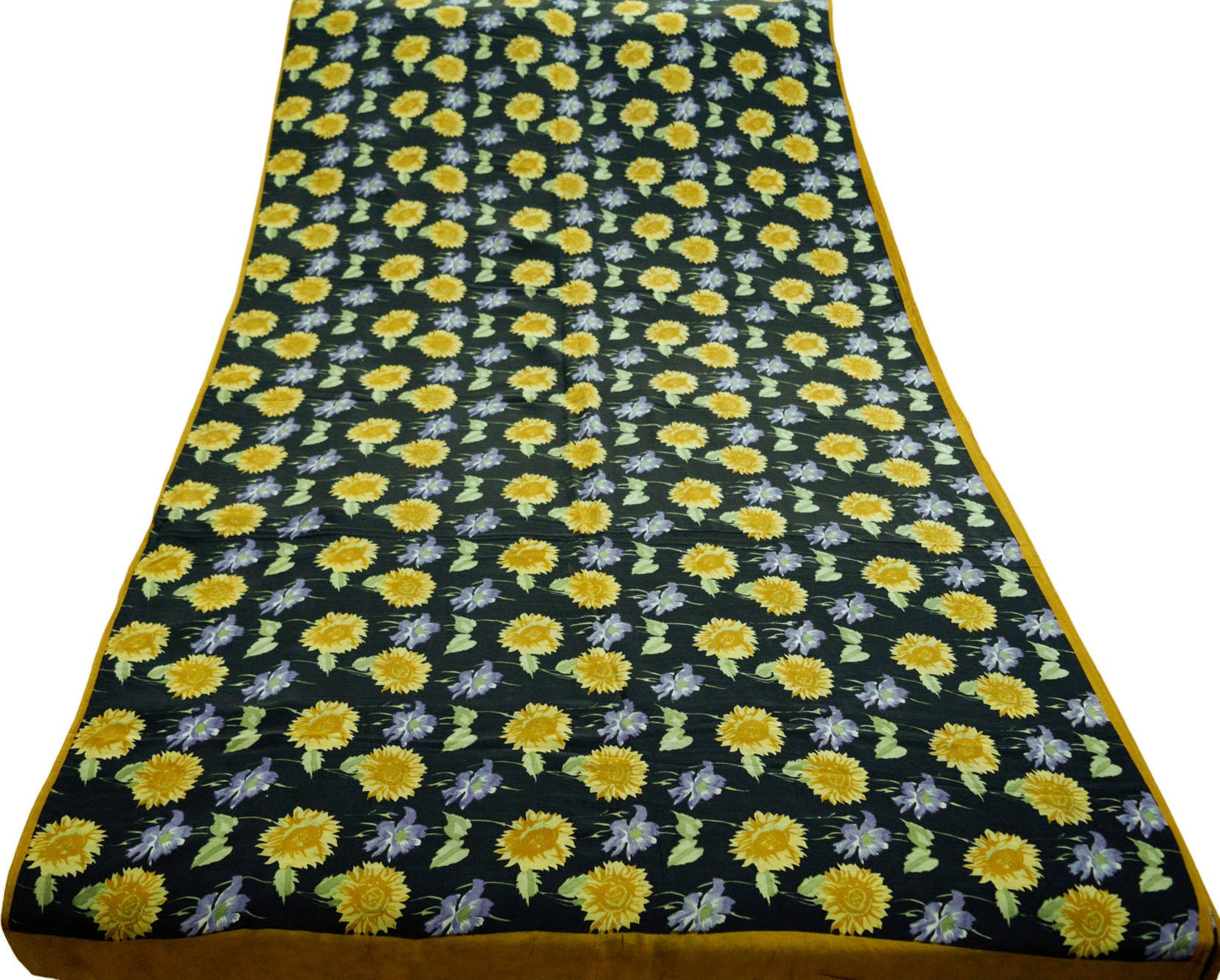 Indian Vintage Sari Black Pure Crepe Silk Printed Saree 5yard Sewing Floral Craft Fabric Wrap