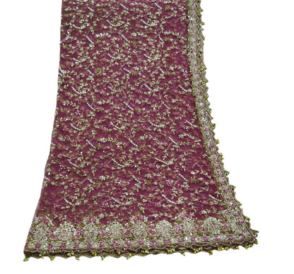 Indian Vintage Heavy Purple Dupatta Net Mesh Long Stole Hand Embroidered Scarf Purple Zardozi Zari Sequins Stole