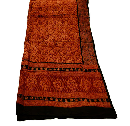 Indian Vintage Peach & Maroon Dupatta Long Stole Block Print Pure Chanderi Silk Indian Scarves Veil Floral Design