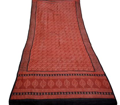 Indian Vintage Peach & Maroon Dupatta Long Stole Block Print Pure Chanderi Silk Indian Scarves Veil Floral Design