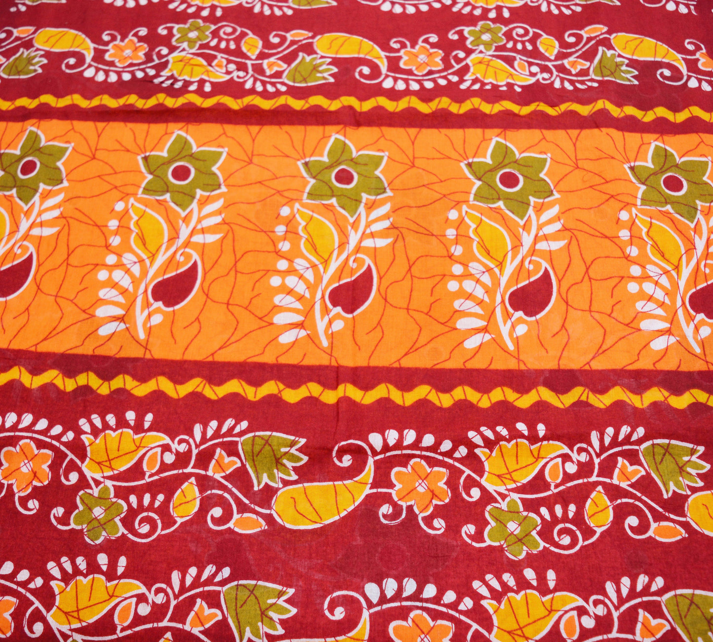 Indian Vintage Sari Red & Orange Batik Printed 100% Pure Cotton Saree Craft Soft Fabric 5Yard Sewing Sarong Wrap Boho