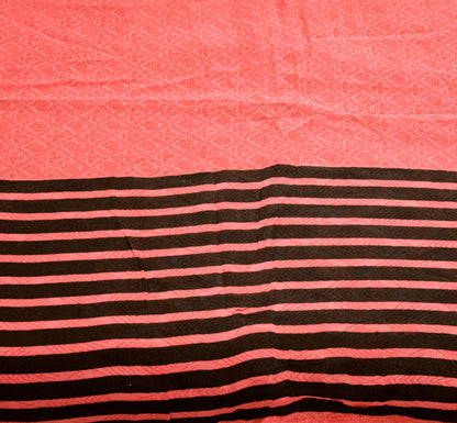 Indian Vintage Sari Pink & Black Pure Crepe Silk Printed Saree 5yard Sewing Floral Soft Craft Fabric Ethnic Wrap