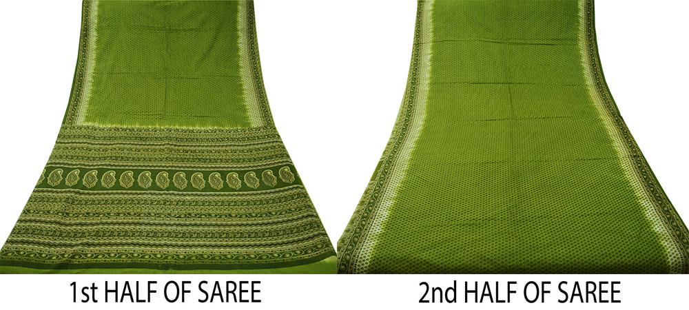 Indian Vintage Sari Green Printed Pure Cotton Saree Craft Soft Fabric 5Yard Sewing Sarong Wrap Boho Floral