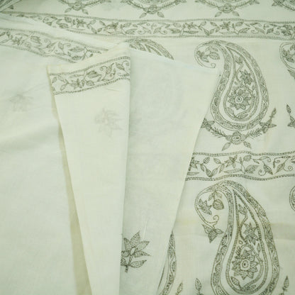 Indian Vintage Sari White  Pure Cotton Hand Embroidered Kantha Saree  Fabric 6yard Sewing Floral Soft Sequins