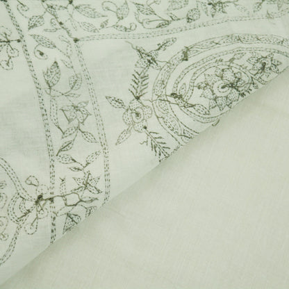 Indian Vintage Sari White  Pure Cotton Hand Embroidered Kantha Saree  Fabric 6yard Sewing Floral Soft Sequins