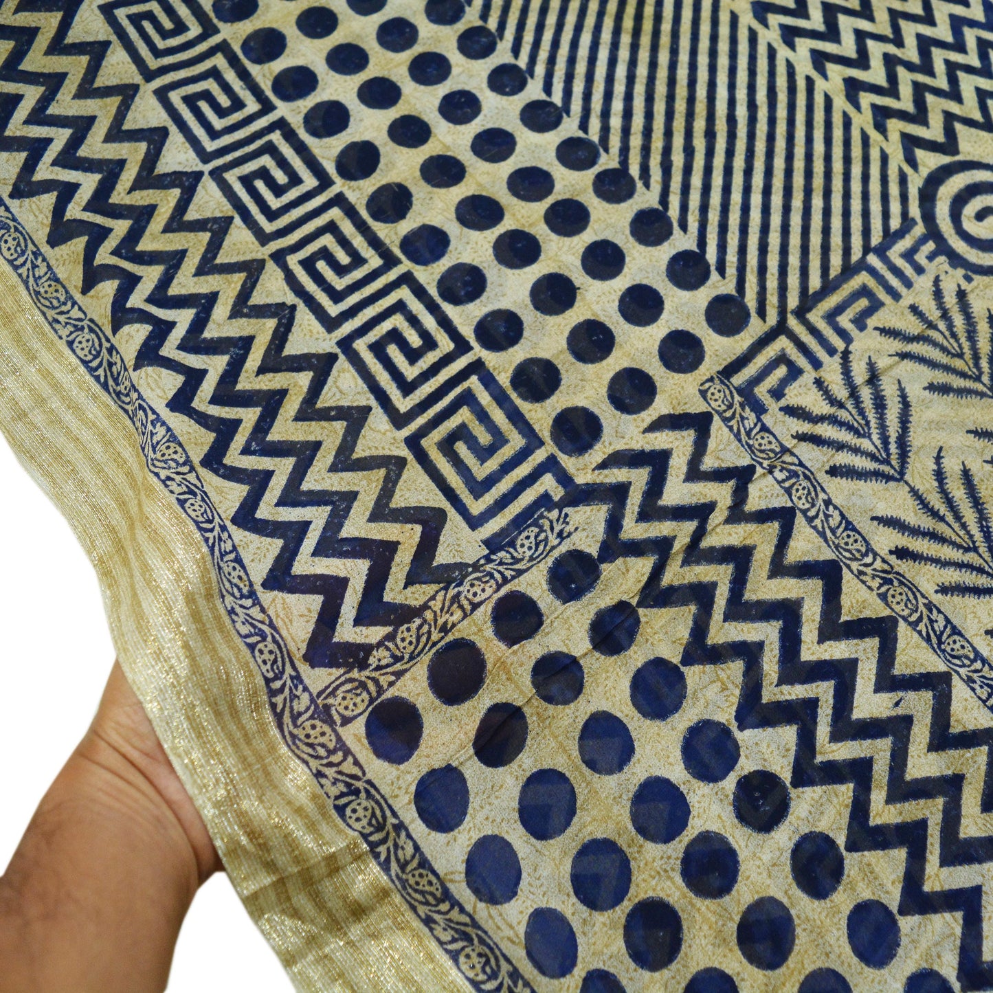 Indian Vintage Sari Beige & Blue Pure Georgette Silk Printed Saree Craft Fabric Sewing 6Yard Soft Light Dress Making Floral