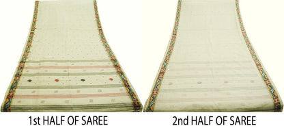 Indian Vintage Off-white Hand woven Sambalpuri Ikat sari Saree Pure Cotton Indian Sari Fabric 5Yard Ethnic Chackra Border