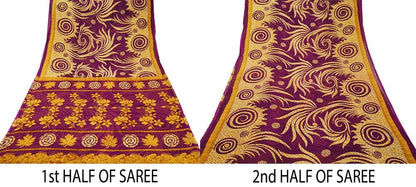 Indian Vintage Sari Purple Printed Pure Cotton Saree Craft Soft Fabric 5Yard Sewing Sarong Wrap Boho Floral