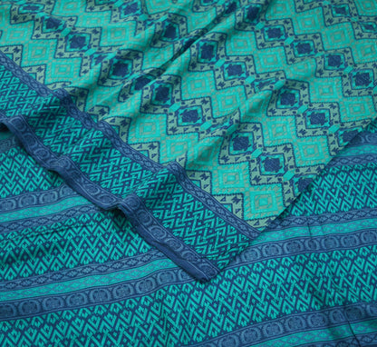 Indian Vintage Sari Green & Blue 100% Pure Silk Printed Sarees 5yd Sewing Craft Fabric DressMaking  Soft Wrap