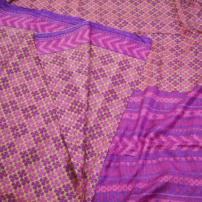 Indian Vintage Sari Beige & Purple 100% Pure Silk Printed Saree 5yd Sewing Craft Fabric DressMaking  Soft Floral