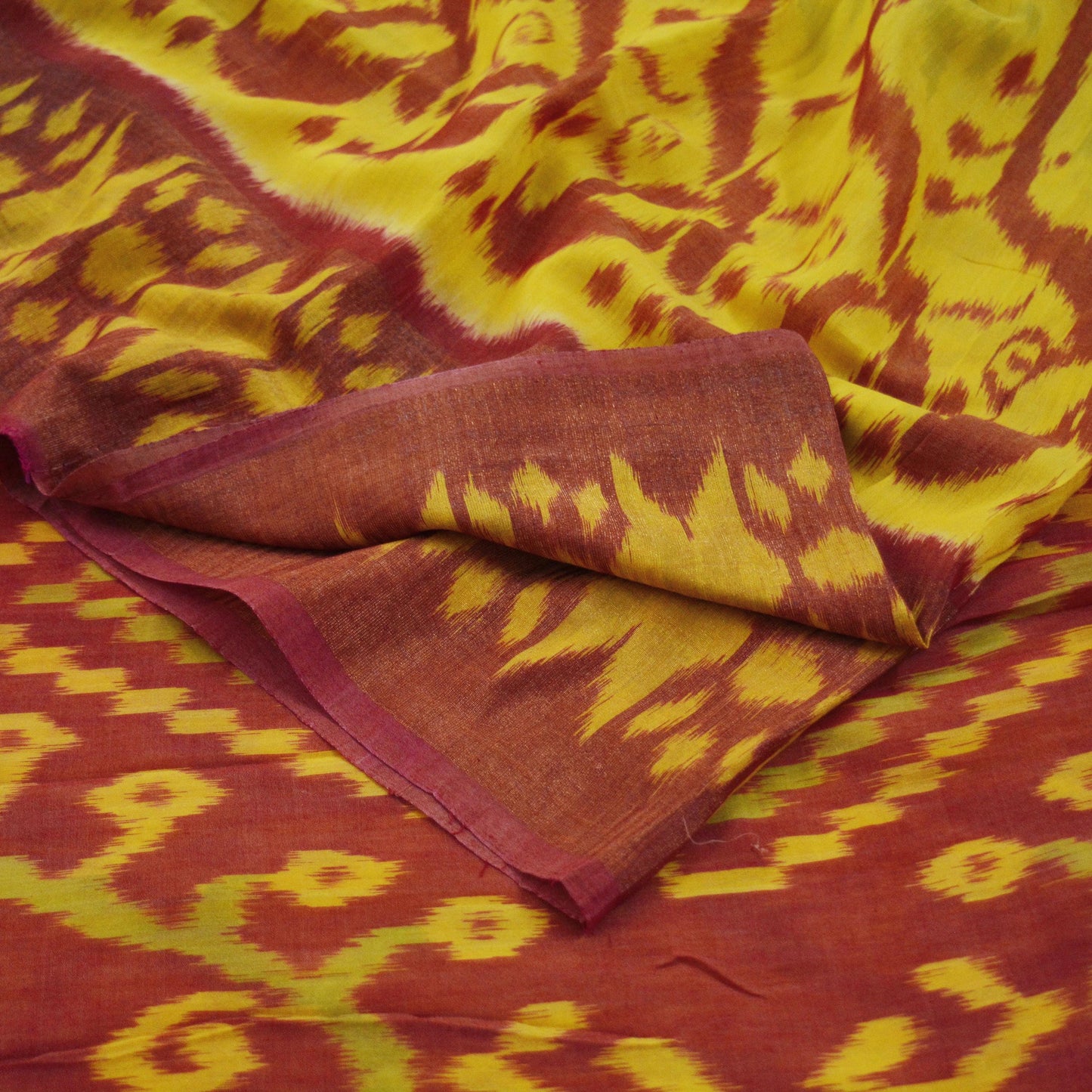 Indian Vintage Sari Yellow & Red Pure Silk Hand Woven Odisha Patola Sarees Craft Fabric 5yd Zari Border Fringes Crafting Quilting Upcycle