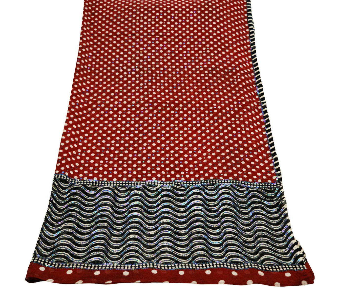 Indian Black & Red Vintage Dupatta Long Stole Hand Beaded Printed Pure Georgette Silk Indian Scarves Veil Wrap Soft Floral