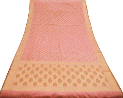 Indian Vintage Sari Pink Hand Woven Sari Cotton Saree Fabric 5Yard Floral Soft