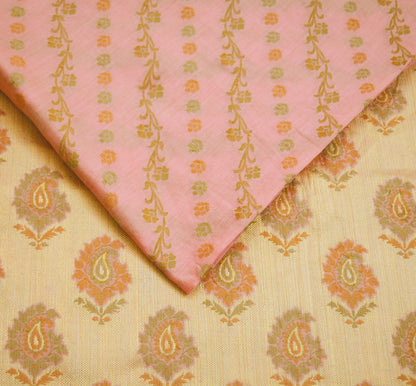 Indian Vintage Sari Pink Hand Woven Sari Cotton Saree Fabric 5Yard Floral Soft