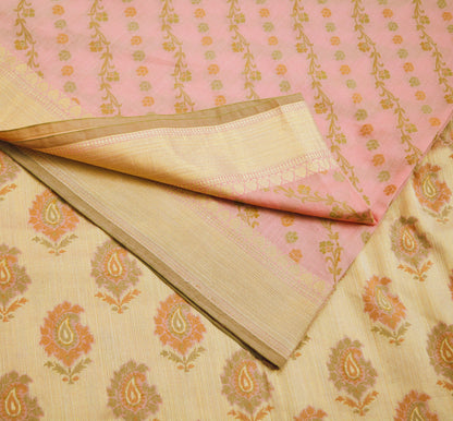 Indian Vintage Sari Pink Hand Woven Sari Cotton Saree Fabric 5Yard Floral Soft