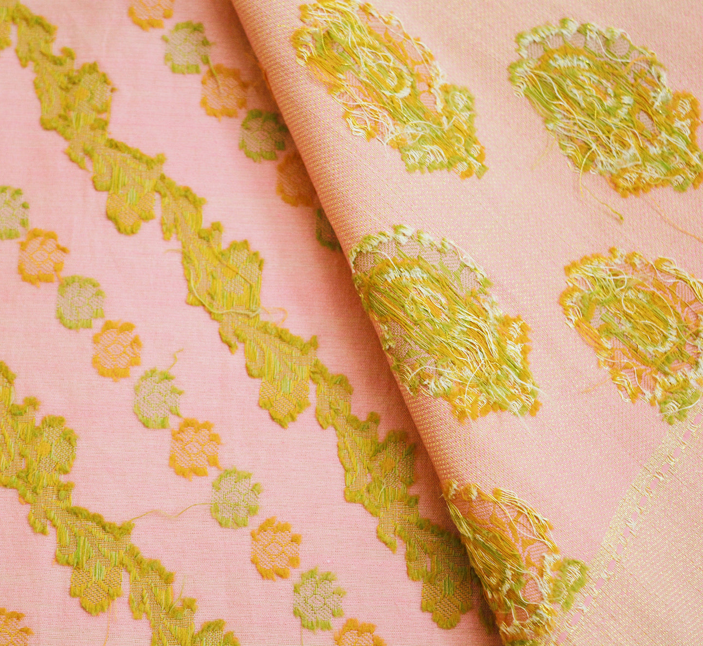 Indian Vintage Sari Pink Hand Woven Sari Cotton Saree Fabric 5Yard Floral Soft