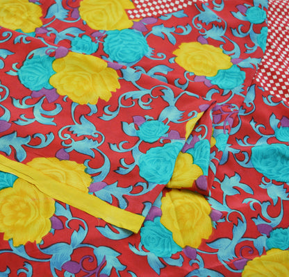 Indian Vintage Sari Red Pure Crepe Silk Printed Saree 5yard Sewing Floral Soft Craft Fabric Wrap