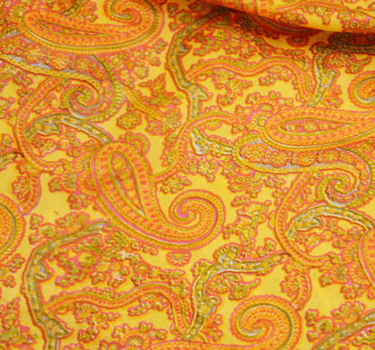 Indian Vintage Sari Pink & Yellow Pure Silk Printed Saree Fabric 5yd Sewing Craft Fabric DressMaking Soft