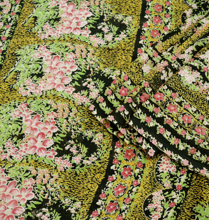 Vintage Sari Black Pure Silk Printed Saree Craft Fabric 6yard Sewing Floral Soft Dress Designing  for Crafting