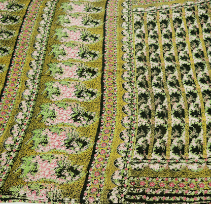 Vintage Sari Black Pure Silk Printed Saree Craft Fabric 6yard Sewing Floral Soft Dress Designing  for Crafting