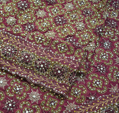 Indian Vintage Heavy Purple Dupatta Pure Georgette Silk Long Stole Hand Embroidered Scarf Zardozi/Dabka Zari Sequins