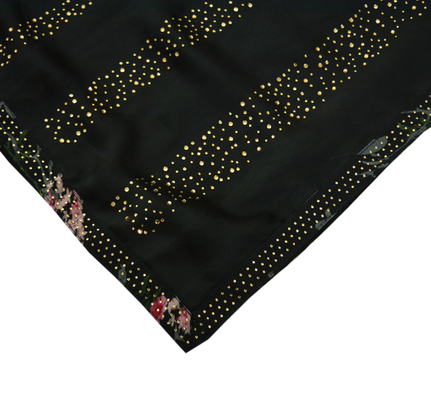 Indian Vintage Black Dupatta Long Stole Georgette Hand Embroidered Indian Scarves Veil Scarf Wrap Hippie Boho