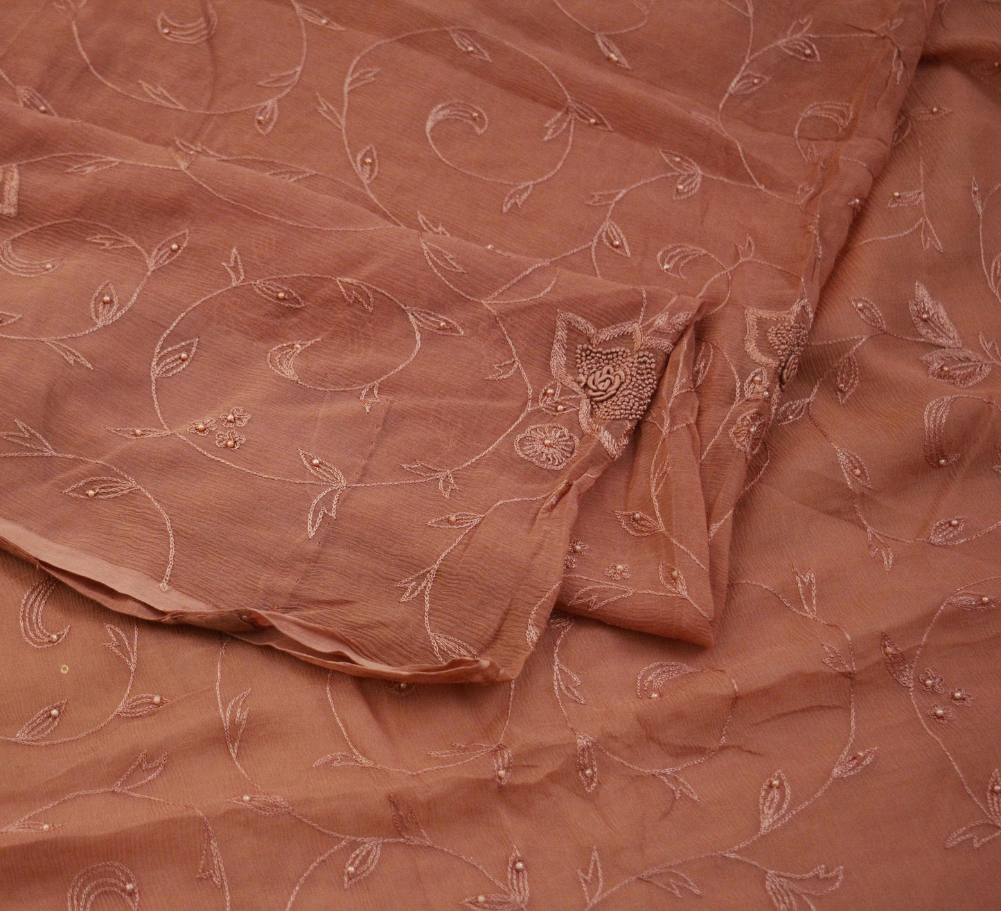 Indian Vintage Brown Sarees Pure Chiffon Silk Hand Embroidered Indian Sari Fabric Indian Sari 5Yard Dress Making Sewing