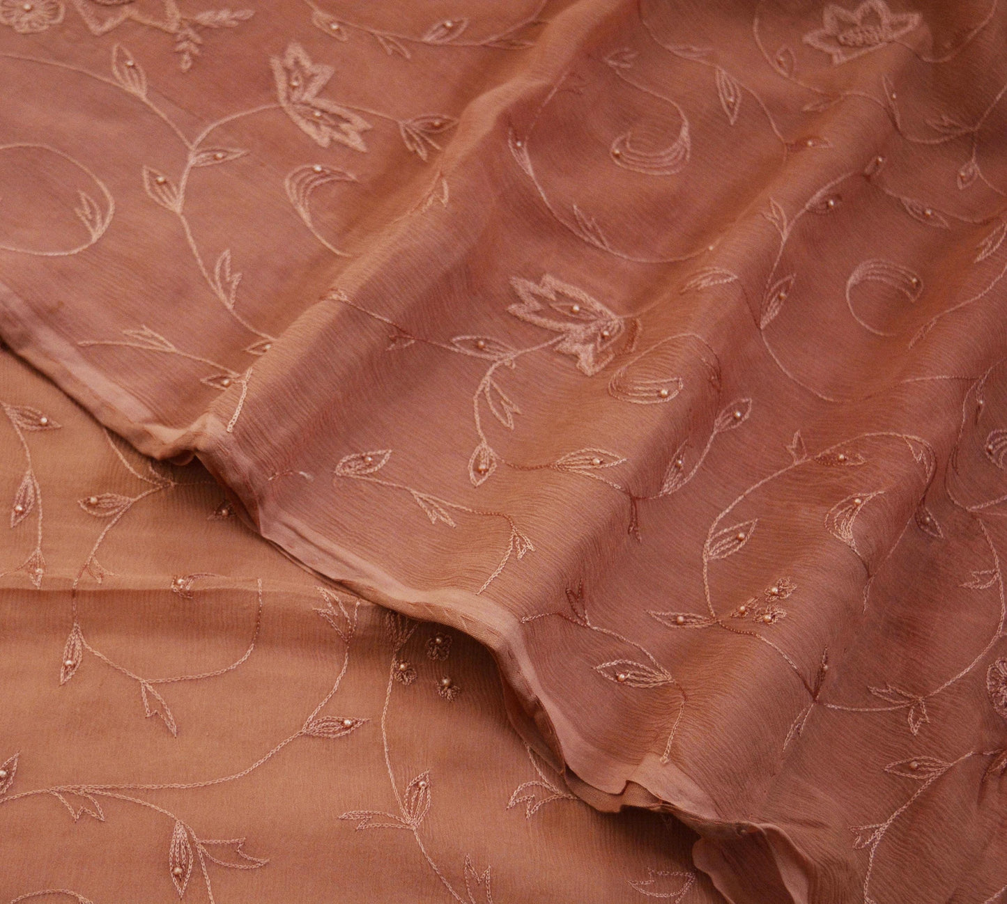 Indian Vintage Brown Sarees Pure Chiffon Silk Hand Embroidered Indian Sari Fabric Indian Sari 5Yard Dress Making Sewing