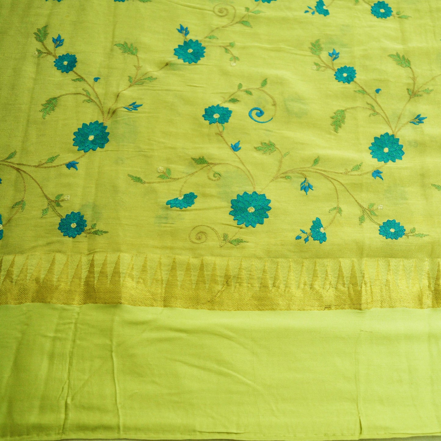 Indian Vintage Green Saree Pure Georgette Silk Hand Embroidered Indian Sari Fabric 5Yard Sewing Soft Ethnic