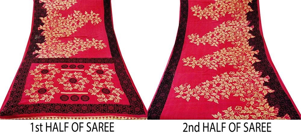 Indian Vintage Sari Ivory & Pink Printed Blend Cotton Saree Craft Soft Fabric 5Yard Sewing Sarong Wrap Boho Floral