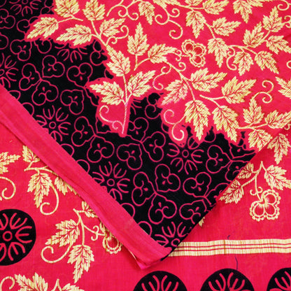 Indian Vintage Sari Ivory & Pink Printed Blend Cotton Saree Craft Soft Fabric 5Yard Sewing Sarong Wrap Boho Floral
