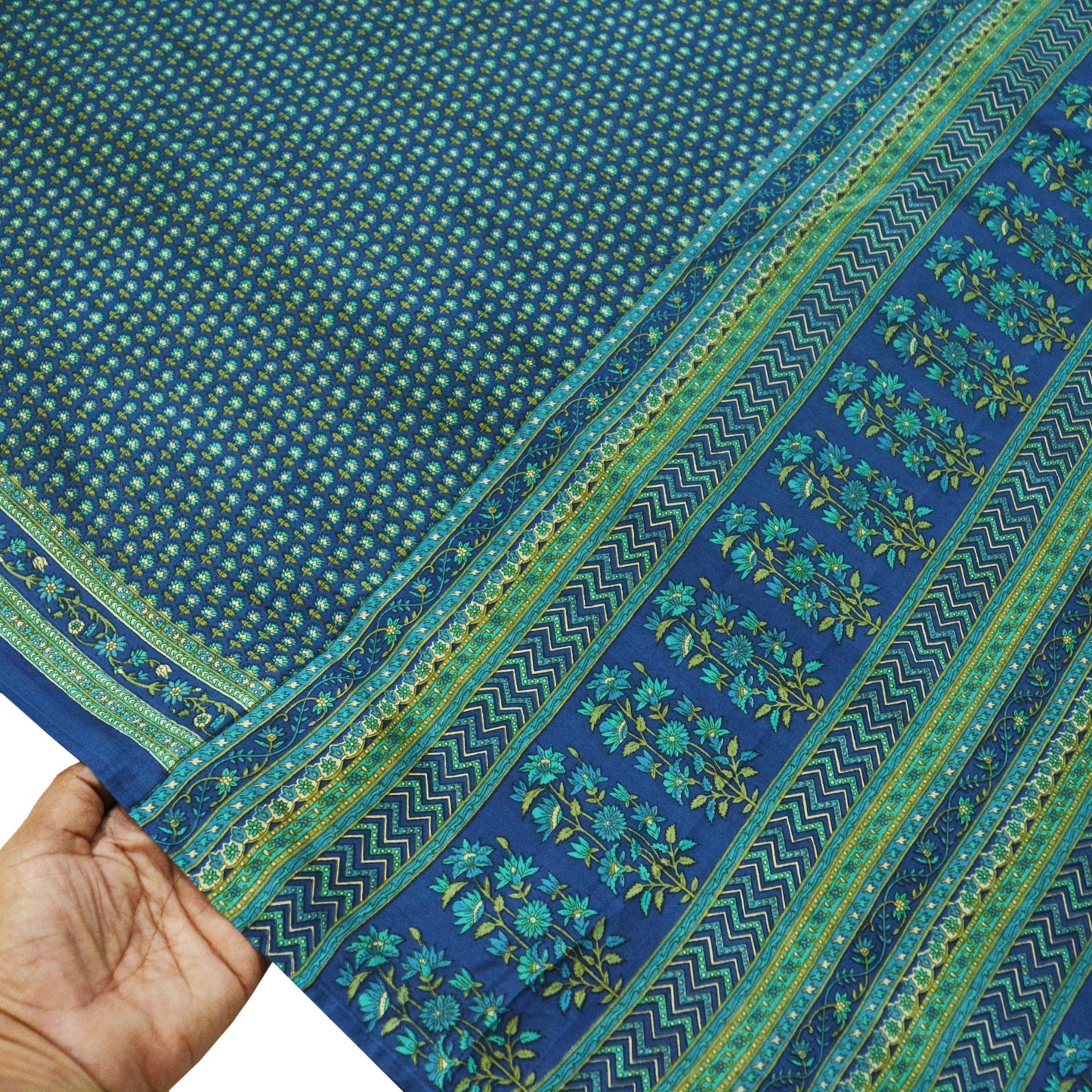 Indian Vintage Sari Blue Pure Silk Printed Saree 5yd Sewing Craft Fabric DressMaking Soft Wrap Floral Quilting Used