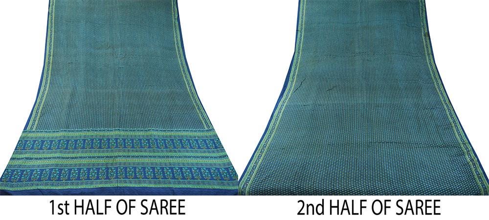 Indian Vintage Sari Blue Pure Silk Printed Saree 5yd Sewing Craft Fabric DressMaking Soft Wrap Floral Quilting Used