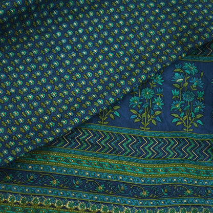 Indian Vintage Sari Blue Pure Silk Printed Saree 5yd Sewing Craft Fabric DressMaking Soft Wrap Floral Quilting Used