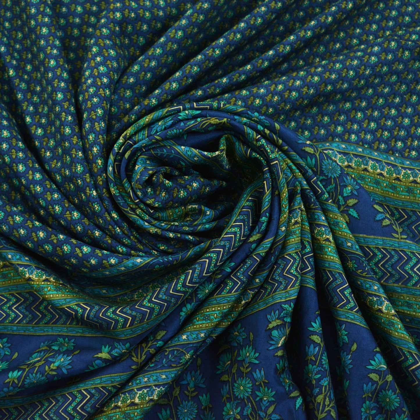 Indian Vintage Sari Blue Pure Silk Printed Saree 5yd Sewing Craft Fabric DressMaking Soft Wrap Floral Quilting Used